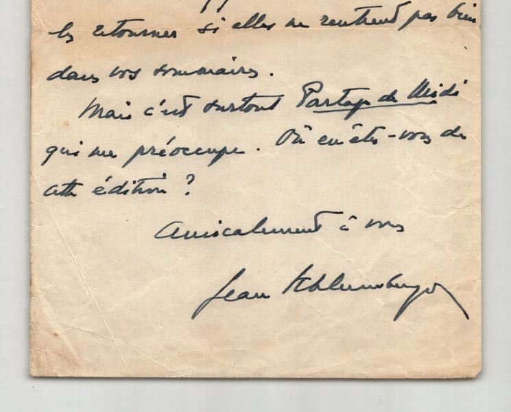 Jean Schlumberger - Lettre autographe sign&eacute;e &agrave; Thierry Maulnier - 1947. Jean Schlumberger