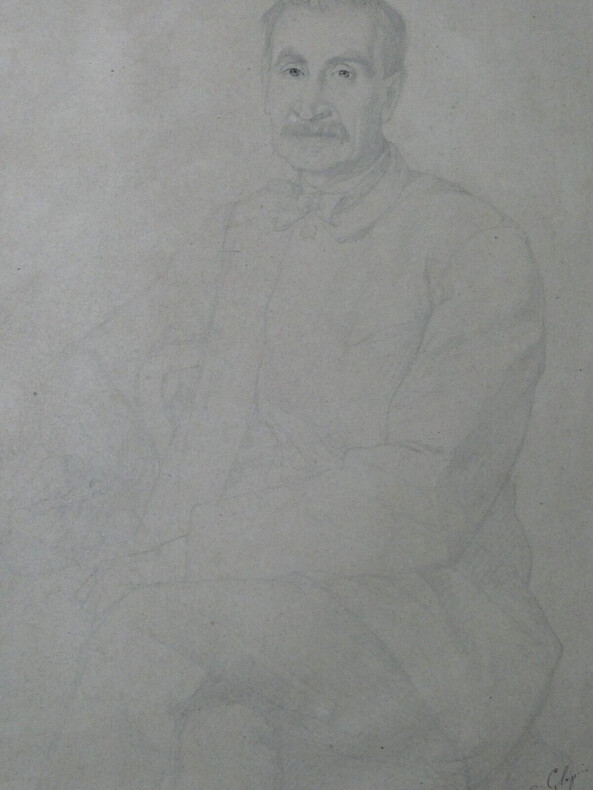 Dessin au crayon Portrait d'homme par Alphonse Monchablon 1888, Grand format. Alphonse Monchablon
