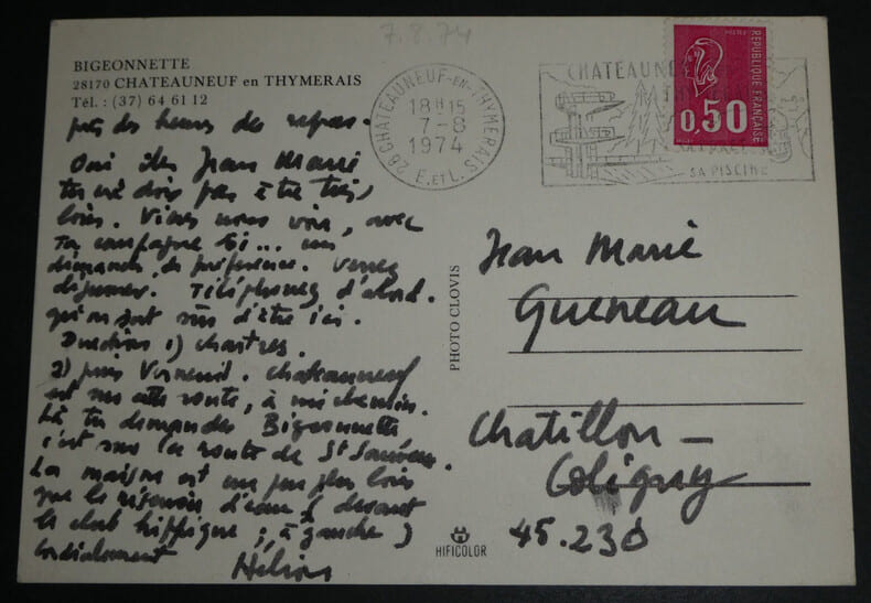 Jean Helion, Peintre - Carte postale autographe sign&eacute;e &agrave; Jean-Marie Queneau, 1974. Jean Helion