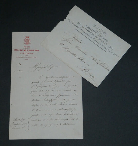 Ettore Ferrari Sculpteur - Lettre autographe sign&eacute;e &agrave; Carolina Luccardi 1883. Ettore Ferrari