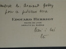&Eacute;douard Herriot - Carte de visite autographe sign&eacute;e &agrave; A. Godoy. &Eacute;douard Herriot