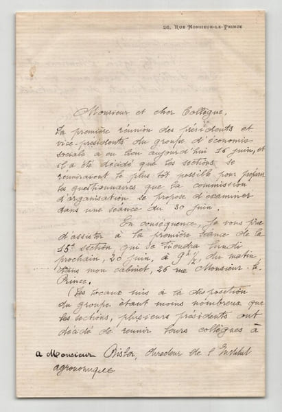 Pierre &Eacute;mile Levasseur - Lettre autographe sign&eacute;e &agrave; Risler &Eacute;conomie sociale 1887. Pierre &Eacute;mile Levasseur