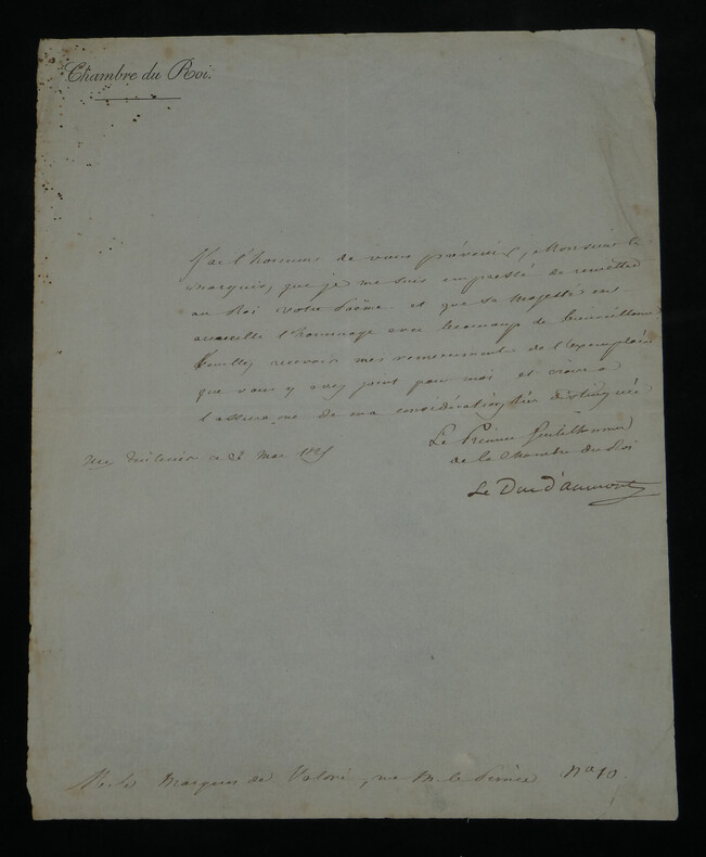 Louis Marie C&eacute;leste d'Aumont - Lettre sign&eacute;e &agrave; Mr le Marquis de Valori - 1821. Louis-Marie-C&eacute;leste d'Aumont