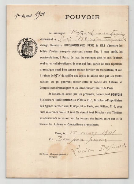 Pouvoir sign&eacute; par Lucien Besnard – Collection coh&eacute;rente 24 auteurs & musiciens. Lucien Besnard