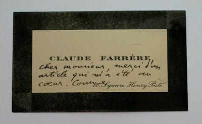 CARTE DE VISITE AUTOGRAPHE SIGNEE DE REMERCIEMENTS