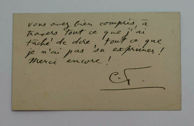 CARTE DE VISITE AUTOGRAPHE SIGNEE DE REMERCIEMENTS
