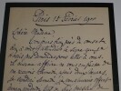 Lettre autographe sign&eacute;e en date du 15 f&eacute;vrier 1900. Elise VEUILLOT