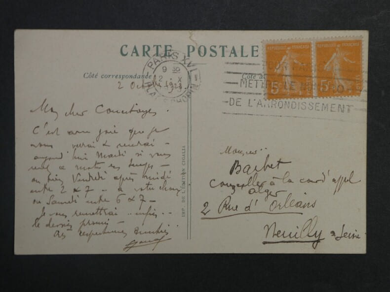 Lucien JONAS - Carte autographe sign&eacute;e de rendez-vous &agrave; Charles BARBET 1923. Lucien JONAS