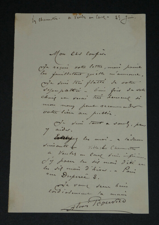 Alexis BOUVIER - Romancier - LETTRE AUTOGRAPHE SIGN&Eacute;E &Agrave; UN CONFR&Egrave;RE. Alexis BOUVIER