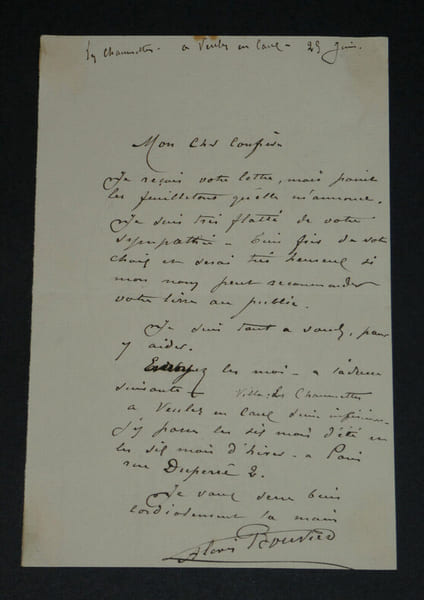 Alexis BOUVIER - Romancier - LETTRE AUTOGRAPHE SIGN&Eacute;E &Agrave; UN CONFR&Egrave;RE. Alexis BOUVIER