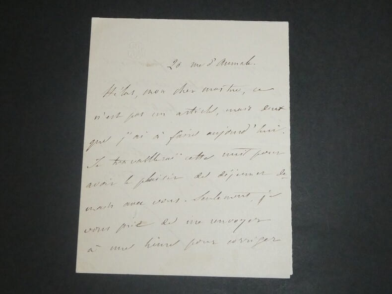 Lettre autographe sign&eacute;e &agrave; son maitre. Pier-Angelo FIORENTINO