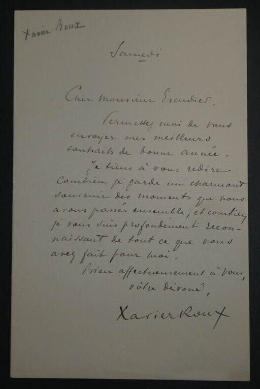 Xavier ROUX - LETTRE AUTOGRAPHE SIGN&Eacute;E. Xavier ROUX