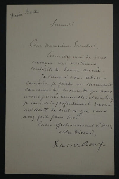 Xavier ROUX - LETTRE AUTOGRAPHE SIGN&Eacute;E. Xavier ROUX