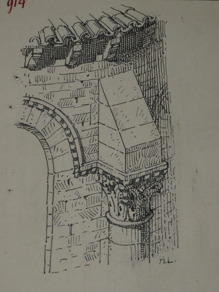Dessin original sign&eacute; - Colonne contreforts de l'abbatiale de Paray-le-Monial. Louis Henri Laffill&eacute;e