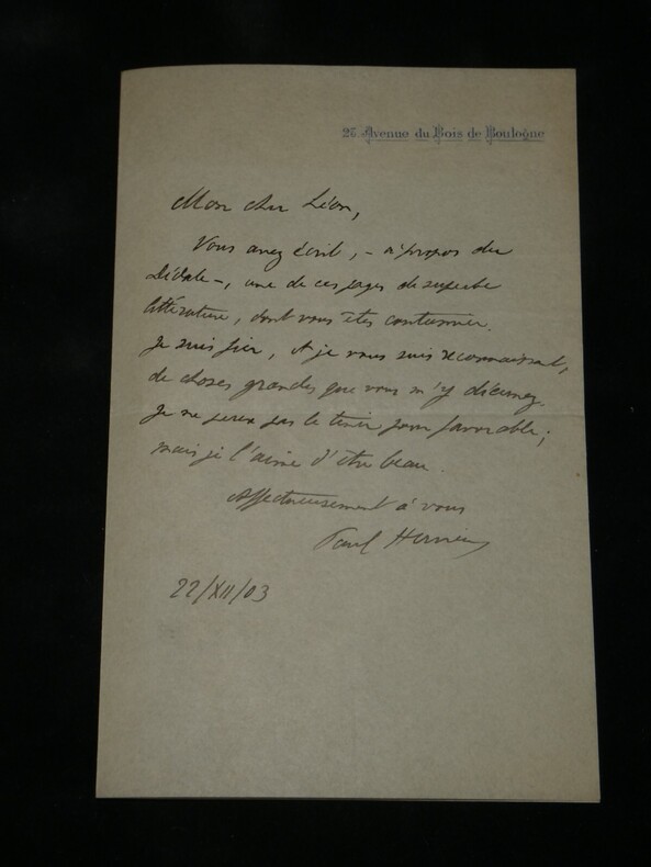 Paul Hervieu - LETTRE AUTOGRAPHE SIGN&Eacute;E &Agrave; L&eacute;on Daudet - Le D&eacute;dale - 1903. Paul Hervieu