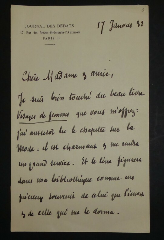LETTRE AUTOGRAPHE SIGN&Eacute;E, JOURNAL DES DEBATS, PARIS, 1932. Andr&eacute; Bellessort