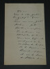 Adolphe BELOT - LETTRE AUTOGRAPHE SIGN&Eacute;E - Invitation &agrave; diner. Adolphe BELOT