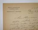 LETTRE AUTOGRAPHE SIGN&Eacute;E, ECOLE SUP A&Eacute;RONAUTIQUE, 1912. Jean-Baptiste Roche