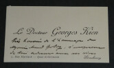 Docteur Georges Kien - Carte de visite autographe sign&eacute;e &agrave; Armand Godoy - 1929. Docteur Georges Kien