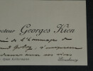 Docteur Georges Kien - Carte de visite autographe sign&eacute;e &agrave; Armand Godoy - 1929. Docteur Georges Kien
