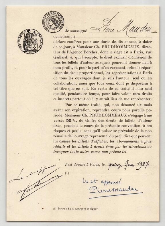 Pouvoir sign&eacute; par Pierre Maudru – Collection coh&eacute;rente de 50 auteurs & musiciens. Pierre Maudru
