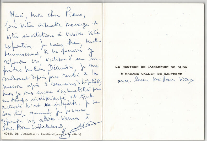 Lettre autographe sign&eacute;e de Hubert Gallet de Santerre &agrave; Pierre Lecuire. Hubert Gallet de Santerre