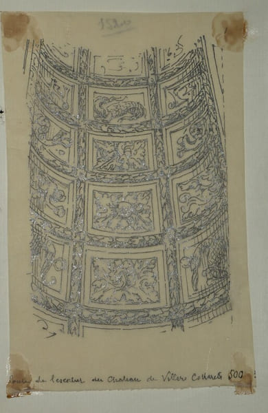 Vo&ucirc;te de l'escalier du ch&acirc;teau de Villers-Cotterets - Dessin original sign&eacute;. Louis Henri Laffill&eacute;e