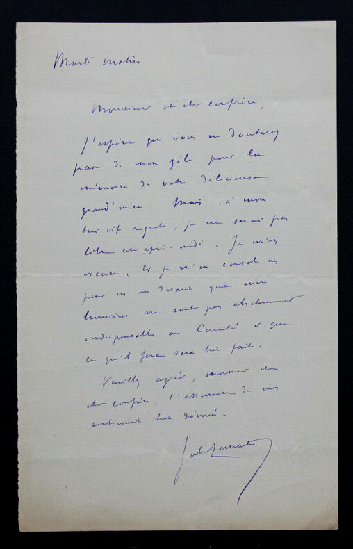 Jules LEMA&Icirc;TRE - LETTRE AUTOGRAPHE SIGNEE. Jules Lema&icirc;tre