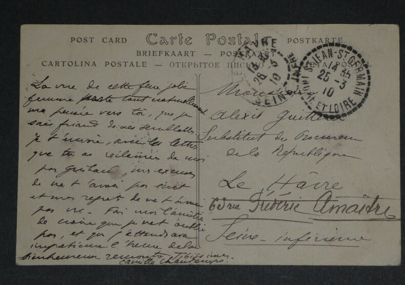 Camille CHAUTEMPS - CARTE POSTALE AUTOGRAPHE SIGN&Eacute;E, Jeune et jolie Agn&egrave;s SOREL. Camille CHAUTEMPS