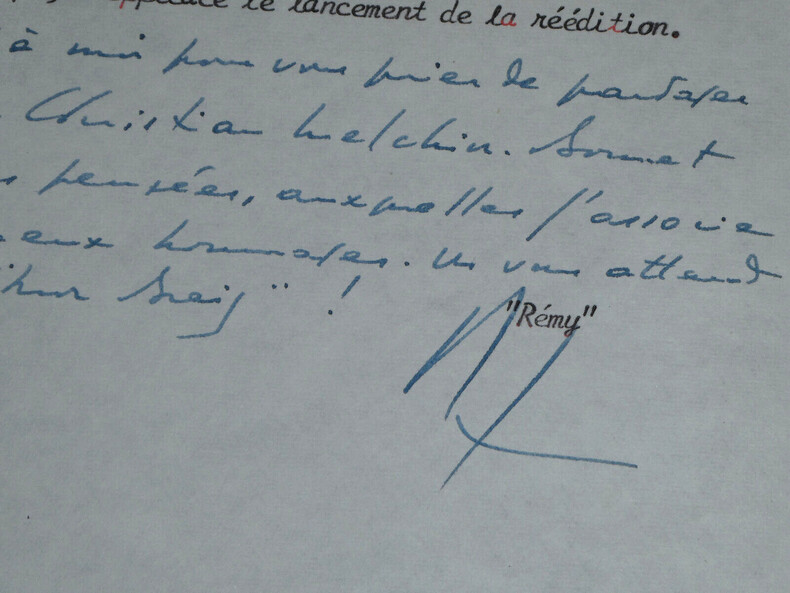 Le Colonel R&eacute;my - Lettre dactylographi&eacute;e et en partie autographe sign&eacute;e - 1972. Le Colonel R&eacute;my (Gilbert Renault)