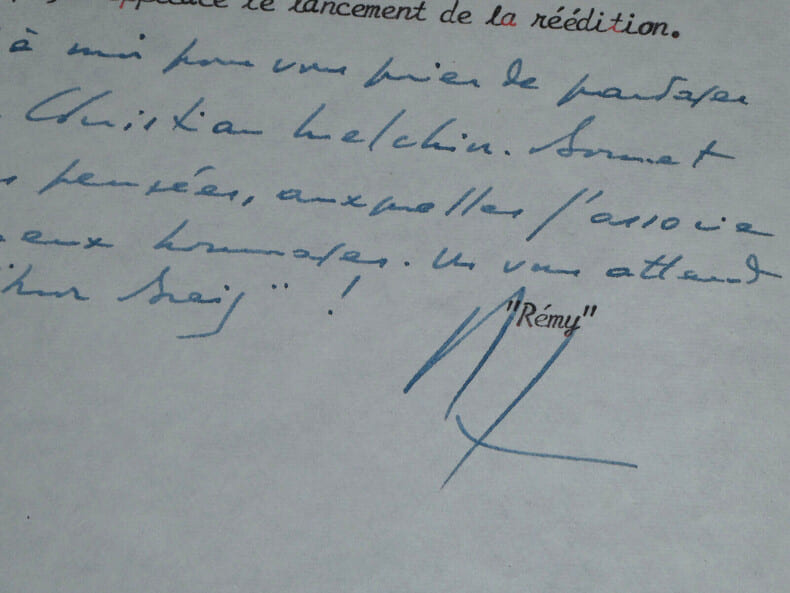 Le Colonel R&eacute;my - Lettre dactylographi&eacute;e et en partie autographe sign&eacute;e - 1972. Le Colonel R&eacute;my (Gilbert Renault)