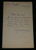 Albert Bartholom&eacute; - Lettre autographe sign&eacute;e "Je me r&eacute;jouis de [...] vos succ&egrave;s". Albert Bartholom&eacute;