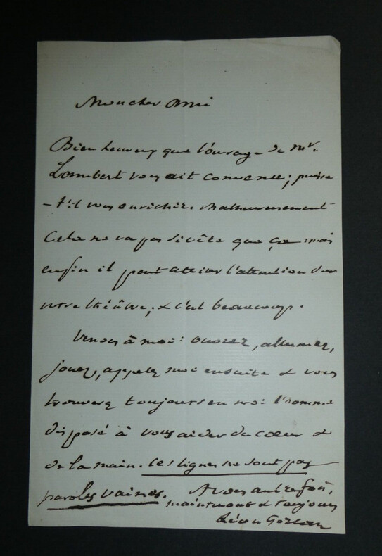 L&eacute;on GOZLAN, &Eacute;crivain Fran&ccedil;ais - LETTRE AUTOGRAPHE SIGN&Eacute;E &Agrave; BOCAGE. L&eacute;on GOZLAN
