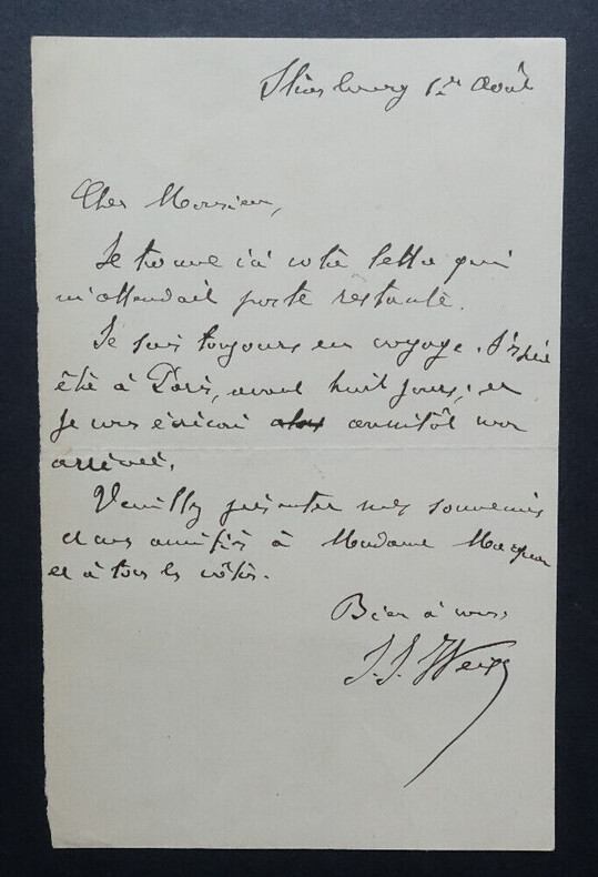 Jean-Jacques WEISS - LETTRE AUTOGRAPHE SIGN&Eacute;E. Jean-Jacques WEISS