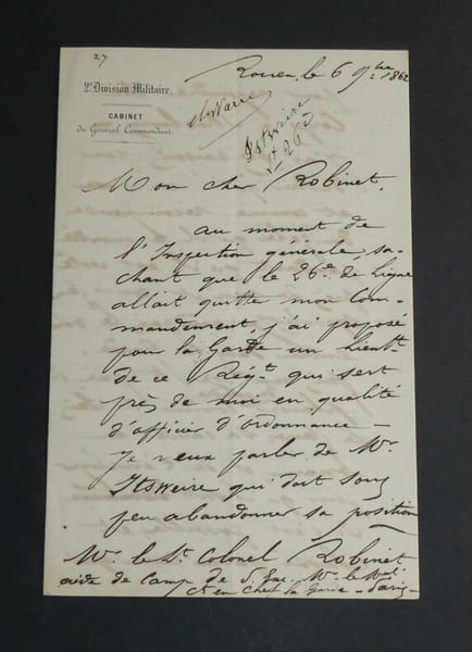 Pierre Hippolyte RENAULT - Lettre autographe sign&eacute;e &agrave; Robinet, 4 pages, 1862. Pierre Hippolyte RENAULT