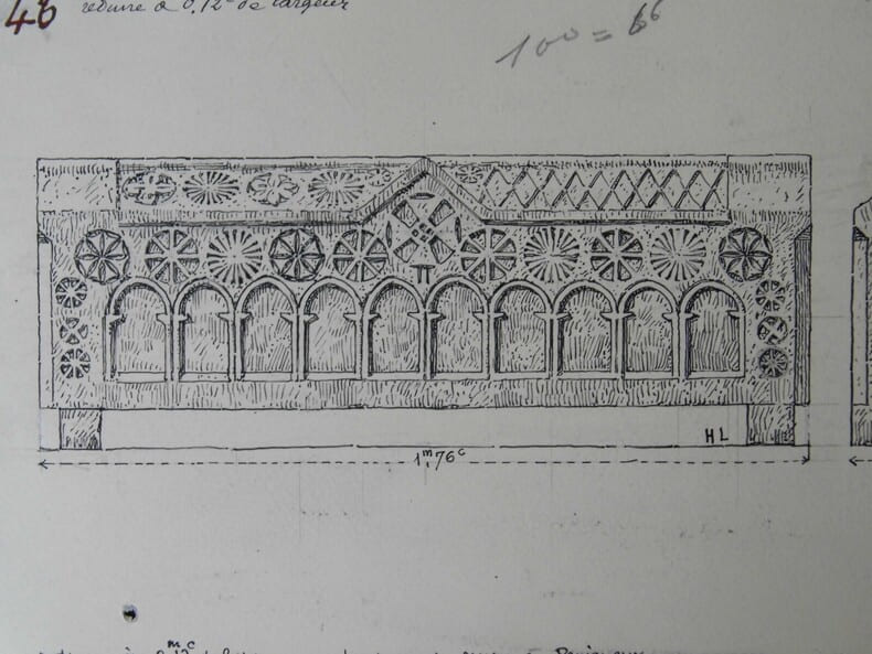 Dessin original sign&eacute; - Pierre tombale du mus&eacute;e de P&eacute;rigueux (XII&egrave;me) - Encre vers 1930. Louis Henri Laffill&eacute;e