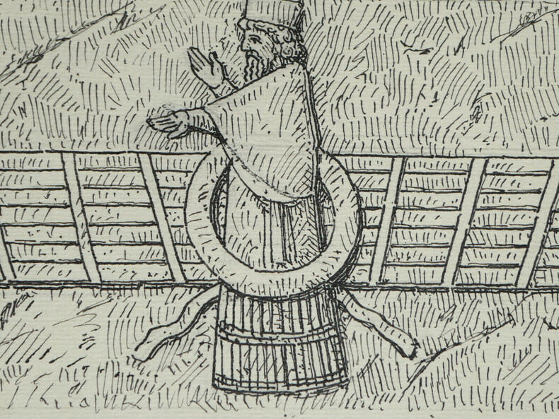 Figure symbolique du dieu Assour - Dessin original sign&eacute; de ses initiales. Louis Henri Laffill&eacute;e