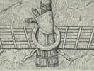 Figure symbolique du dieu Assour - Dessin original sign&eacute; de ses initiales. Louis Henri Laffill&eacute;e