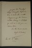Comte Auguste DE BASTARD D'ESTANG - Lettre autographe sign&eacute;e, 1843. Auguste de Bastard d'Estang