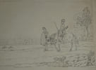 Dessin au crayon - Sc&egrave;ne &eacute;questre : Cavalier [persan], XIX &egrave;me. Anonyme