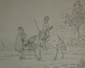 Dessin au crayon - Sc&egrave;ne &eacute;questre : Cavalier [persan], XIX &egrave;me. Anonyme