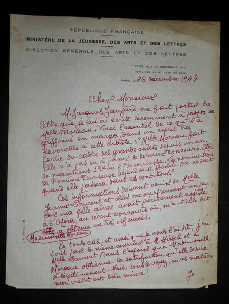 LETTRE AUTOGRAPHE SIGN&Eacute;E MINIST&Egrave;RE JEUNESSE ET ART, PARIS 1947. REY Robert