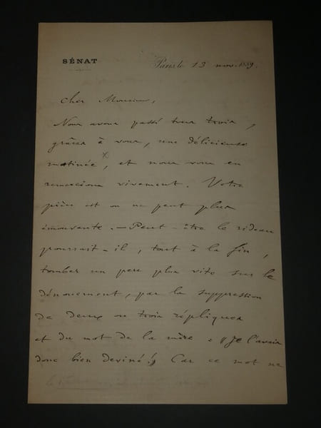 EMILE DESCHANEL - LETTRE AUTOGRAPHE SIGN&Eacute;E &Agrave; Charles EDMOND en novembre 1889. Emile Deschanel