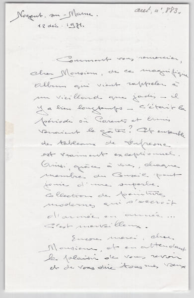 Albert P. de Miromonde, Lettre autographe sign&eacute;e de f&eacute;licitations, 2 Pages 1971. Albert P. de Miromonde