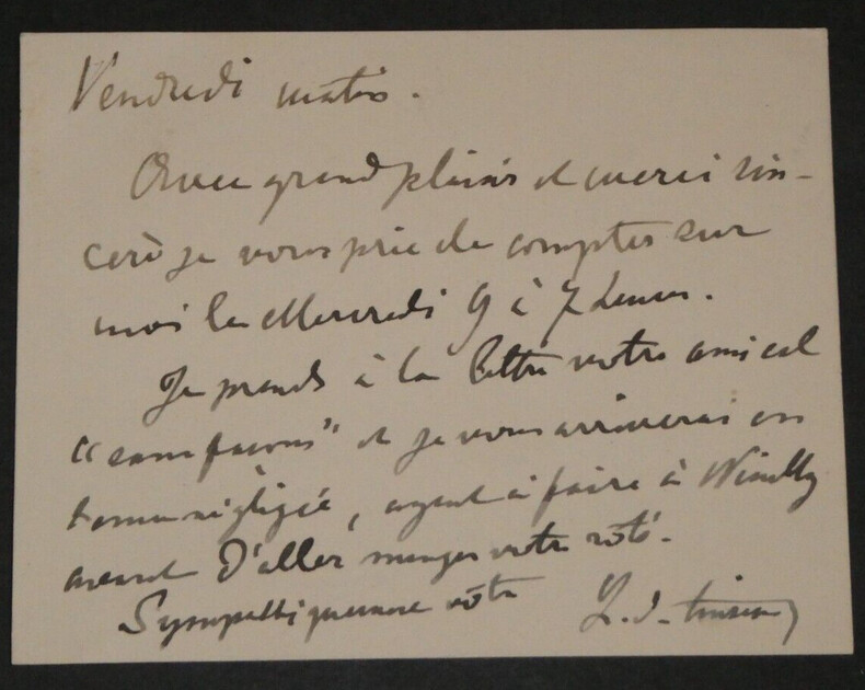 L&eacute;on de TINSEAU - CARTE AUTOGRAPHE SIGN&Eacute;E "aller manger votre roti". L&eacute;on de TINSEAU