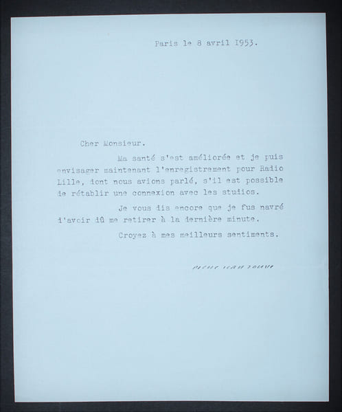 Pierre Jean JOUVE - TAPUSCRIT SIGN&Eacute;, 1953. Pierre Jean JOUVE