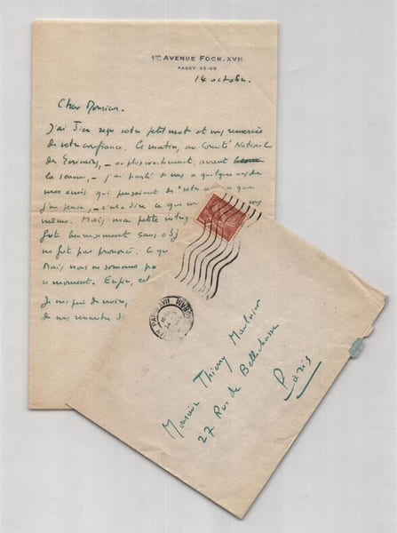 Armand Salacrou, Lettre autographe sign&eacute;e &agrave; Thierry Maulnier sur un Comit&eacute; 1946. Armand Salacrou
