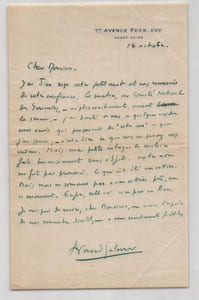 Armand Salacrou, Lettre autographe signée à Thierry Maulnier sur un Comité 1946