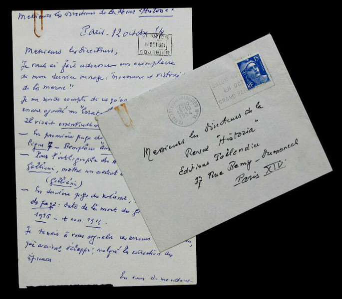 Maurice GAMELIN - Lettre autographe sign&eacute;e aux directeurs de la revue Historia - 12 octobre 1954. Maurice Gamelin