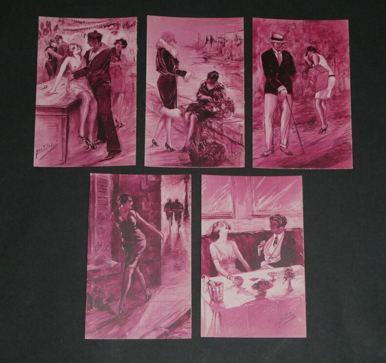 5 Cartes postales portraits de femmes curiosa sign&eacute;es Yves Die&yuml; dit Thiey. Yves Die&yuml; dit Thiey